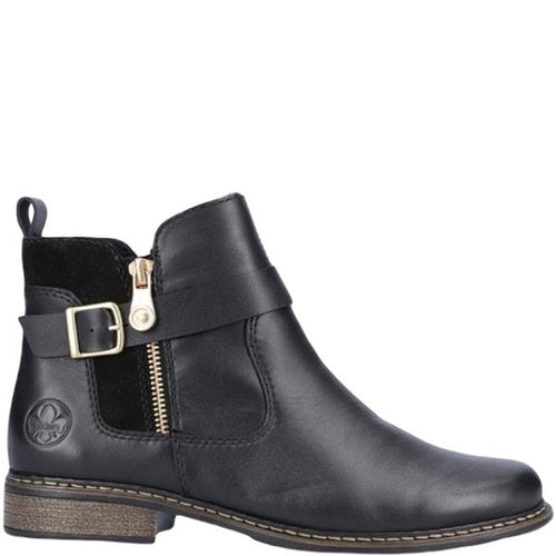 Z4959- Zip Detail Leather Ankle Boots- Black- Rieker
