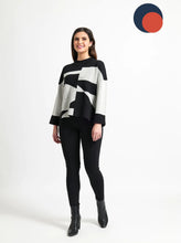 Load image into Gallery viewer, 7211- Crew Neck Abstract Print Knit Jumper-Midnight/Burnt Orange-Foil