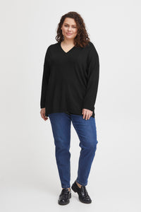 2647- Knitted Long Sleeve Top- Black- Fransa Plus