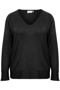 2647- Knitted Long Sleeve Top- Black- Fransa Plus