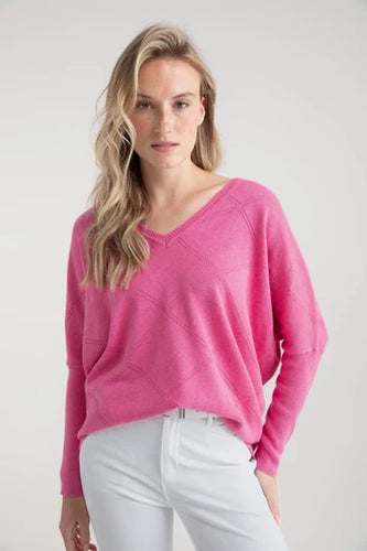 7893 - V-Neck Sweater - Pink - Marble