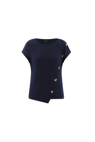 7845 - Asymmetrical T-shirt  with Button Detail - Marble