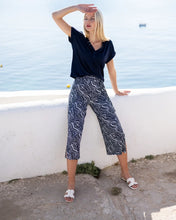 Load image into Gallery viewer, 7407- Print Culotte Trousers-Navy- Marble