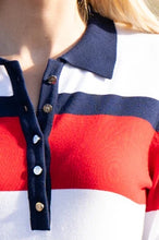 Load image into Gallery viewer, 7302- 3/4 Sleeve Stripe Polo-Navy/Red- Marble
