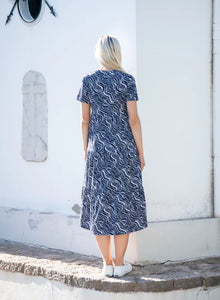 7396- Short Sleeve Print Dress- Marble