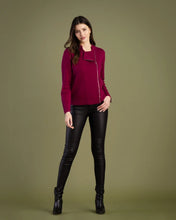 Load image into Gallery viewer, 7139-Zip Detail Biker Cardigan-Berry-Marble