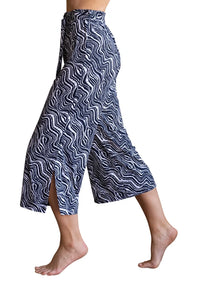 7407- Print Culotte Trousers-Navy- Marble