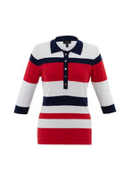 Load image into Gallery viewer, 7302- 3/4 Sleeve Stripe Polo-Navy/Red- Marble