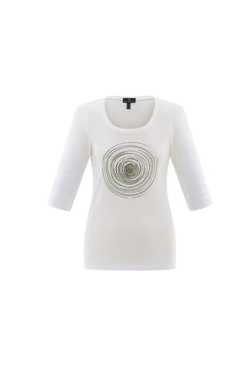 7839 - Graphic Top with Rhinestone Detail - Marble