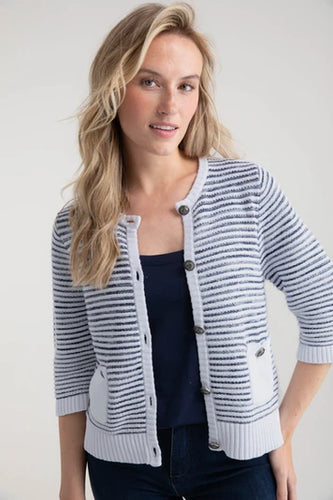 7875 - Striped Button-Down Cardigan - White - Marble