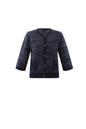 7875 - Striped Button-Down Cardigan - Navy - Marble