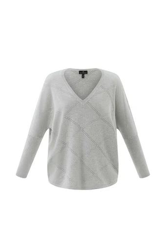 7893 - V-Neck Sweater - Silver - Marble