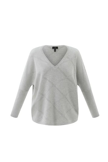 7893 - V-Neck Sweater - Silver - Marble