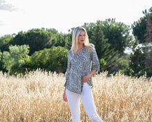 Load image into Gallery viewer, 7416- V Neck 3/4 Sleeve Print Top-Khaki-Marble
