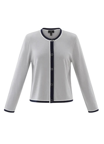 7906 - Button Down Panel Cardigan - Silver - Marble