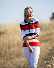 Load image into Gallery viewer, 7302- 3/4 Sleeve Stripe Polo-Navy/Red- Marble