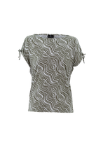 Load image into Gallery viewer, 7423- Print Top with Draw Tie Detail-Khaki- Marble