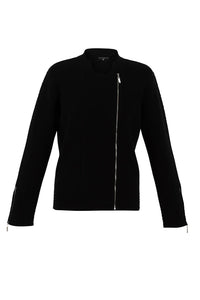 7139 Zip Detail Biker Cardigan Black Marble