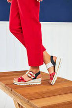 Load image into Gallery viewer, 67476- Navy, White &amp; Red Buckle Wedge Sandal- Rieker
