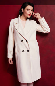 23120- Cream Wool Coat with Pleated Cuff- Kate Cooper