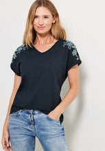 Load image into Gallery viewer, 320176- Navy Shoulder Print T-shirt- Cecil