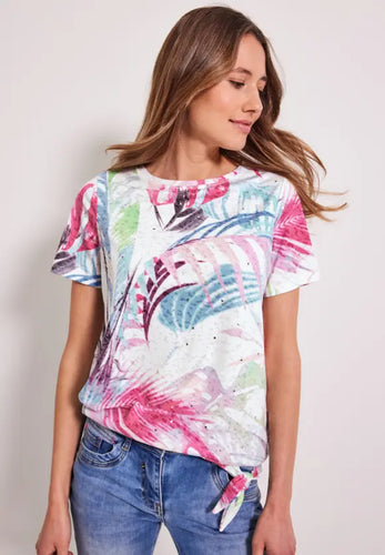 320032- Hawaiian Print T-Shirt w/ Tie hemline- Cecil