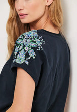 Load image into Gallery viewer, 320176- Navy Shoulder Print T-shirt- Cecil