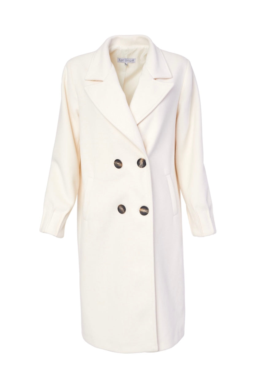 23120 Cream Wool Coat with Pleated Cuff Kate Cooper Fifty