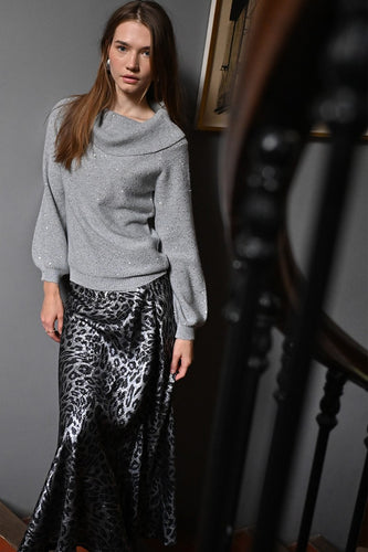 Lepoard Print Satin Skirt - Molly Bracken
