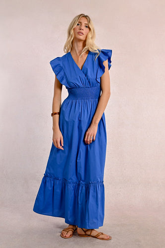 1163- Cornflower Blue Cotton Dress - Molly Bracken