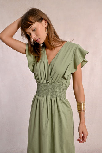 1163- Light Khaki Cotton Dress - Molly Bracken