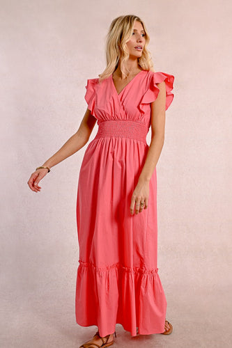 1163- Coral Pink Cotton Dress - Molly Bracken