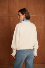 Load image into Gallery viewer, Cream Cardigan with Stripe Frill Detail