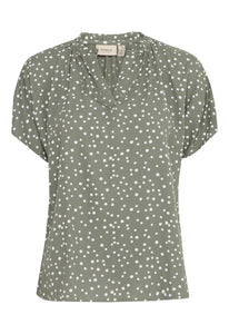 3491- Green Polka Dot Blouse - Fransa