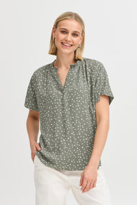 3491- Green Polka Dot Blouse - Fransa