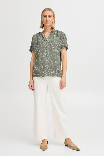 3491- Green Polka Dot Blouse - Fransa