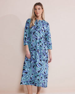 143909- Paisley Print Midi Dress- Aqua Blue Mix- Street One