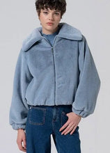 Load image into Gallery viewer, Dusty Blue Short Faux Fur Jacket  - Surkana