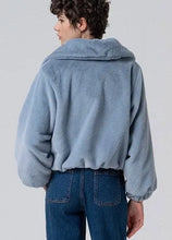 Load image into Gallery viewer, Dusty Blue Short Faux Fur Jacket  - Surkana