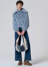 Load image into Gallery viewer, Dusty Blue Short Faux Fur Jacket  - Surkana