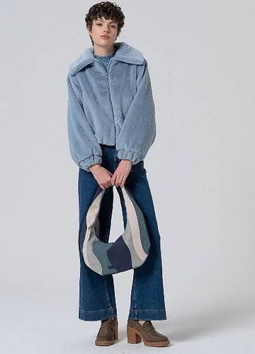 Dusty Blue Short Faux Fur Jacket  - Surkana