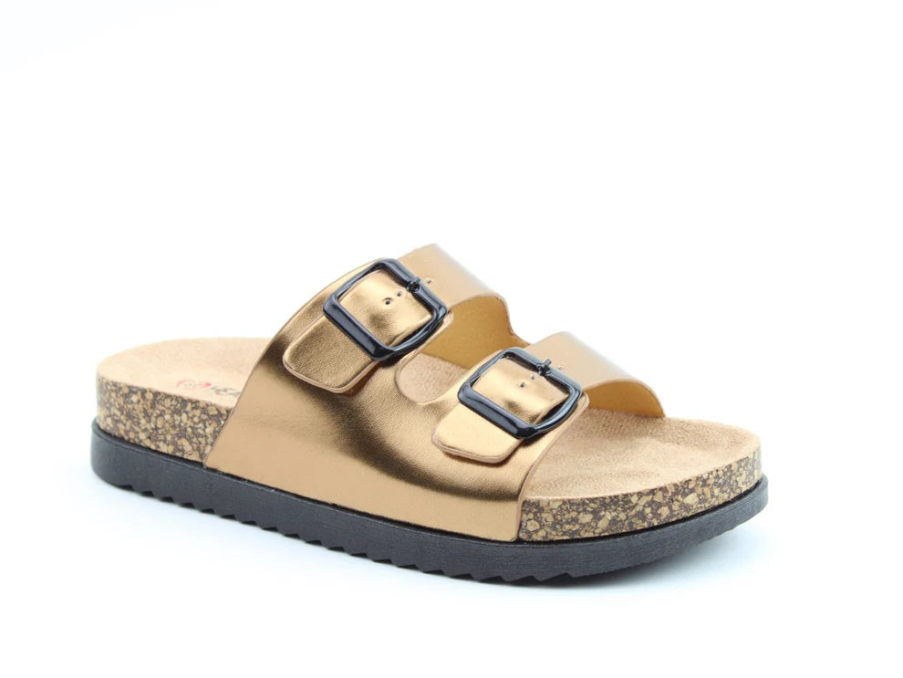 Totnes Double Buckle Slider- Old Gold- Heavenly Feet