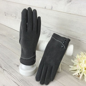 162-Button Detail Gloves- Grey