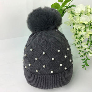 033-PomPom Pearl Hat-Dark Grey