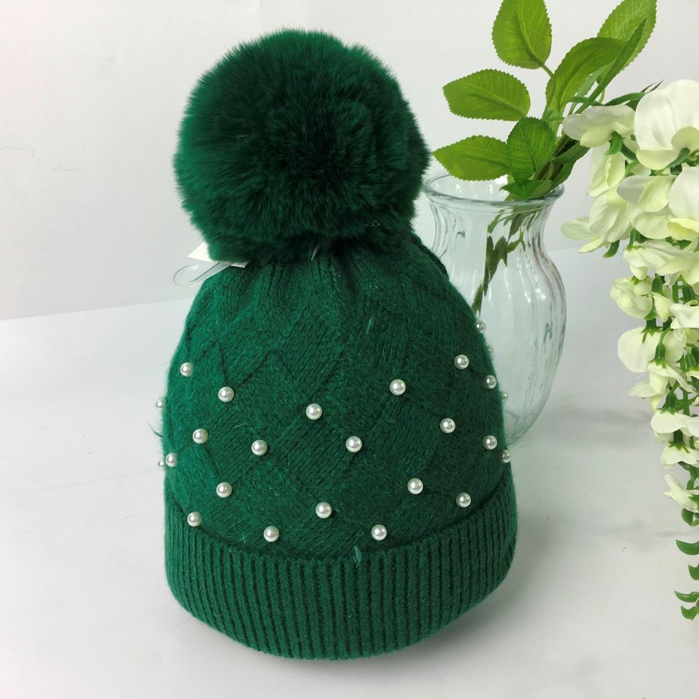 033-PomPom Pearl Hat-Green