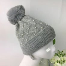 Load image into Gallery viewer, 033-PomPom Pearl Hat-Light Grey