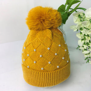 033-PomPom Pearl Hat- Yellow