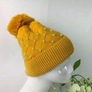 033-PomPom Pearl Hat- Yellow