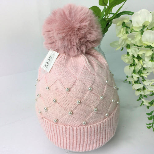 033-PomPom Pearl Hat- Pink