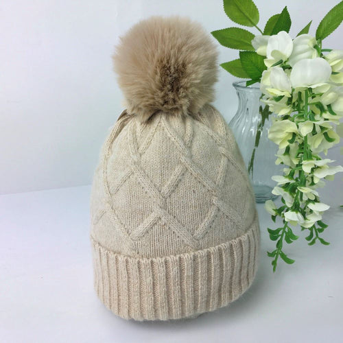 034-PomPom Hat-Beige